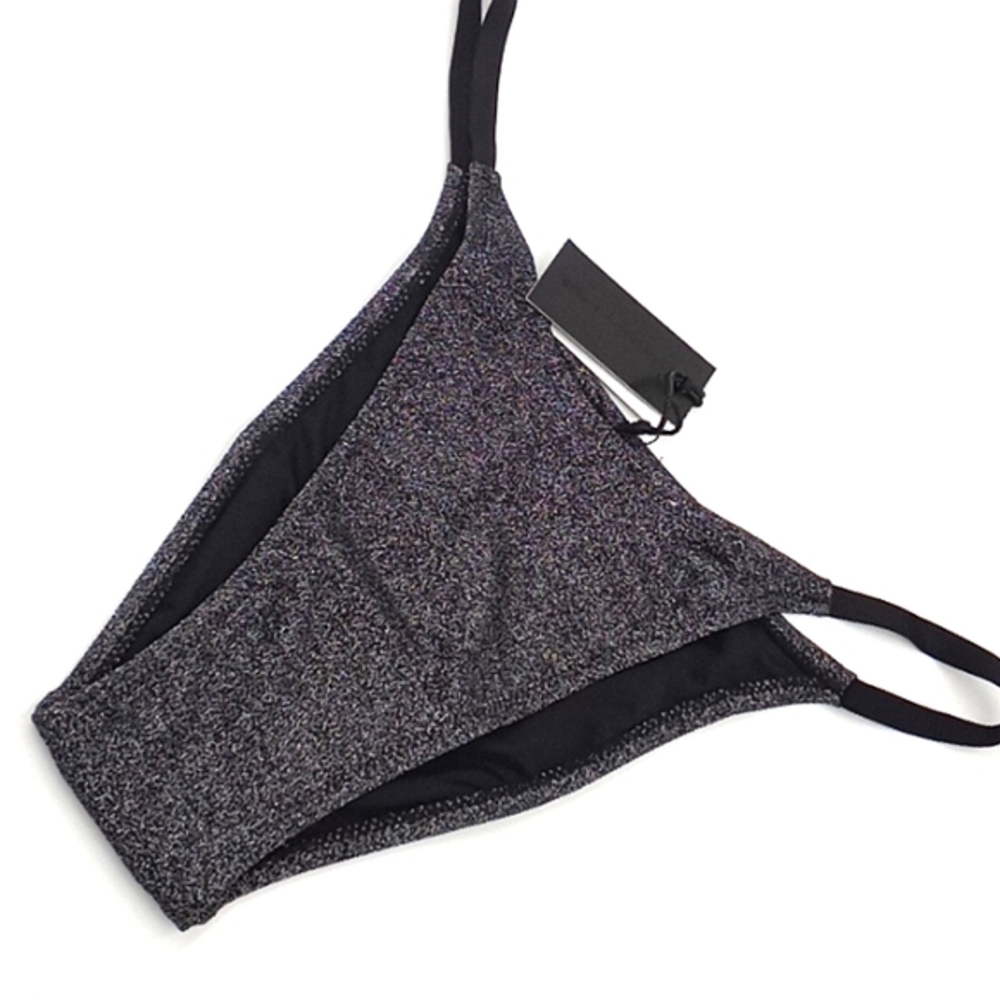 Kendall + Kylie Bandeau‎ High Leg Bikini Bottoms Black Glitter XL